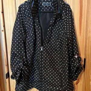 Karen Scott Black Trench Coat with White Polka Dots